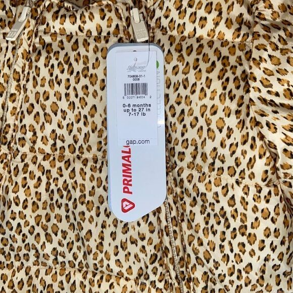 GAP Quilted Puffy Cheetah Print Sherpa Hood Pram Snowsuit 0-6 months - Picture 8 of 8
